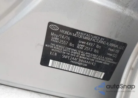 2017 Hyundai Sonata z USA, uszkodzony, nr VIN 5NPE24AF3HH444143